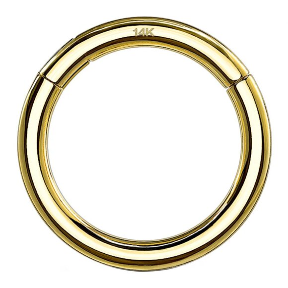 Urban Body Jewelry 7mm 14k Yellow Gold 16G Clicker Seamless Hinged Hoop Earring - Picture 1 of 9